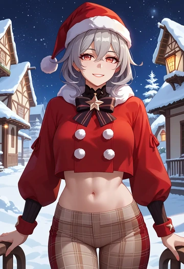 honkai_star_rail,silver_wolf_(honkai_star_rail),Christmas,plaid trousers  - AI generated anime art