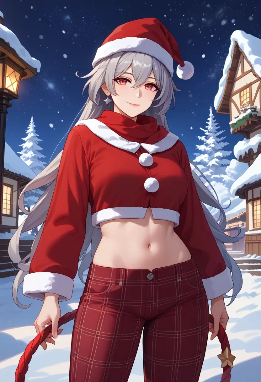 honkai_star_rail,silver_wolf_(honkai_star_rail),Christmas,plaid trousers  - 