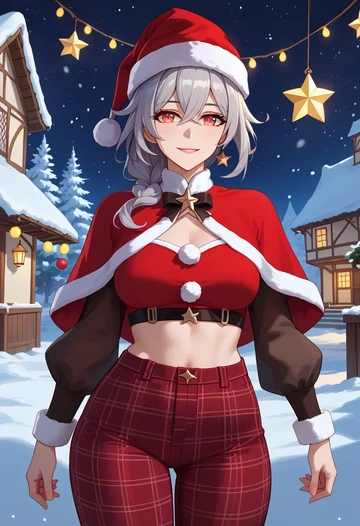 honkai_star_rail,silver_wolf_(honkai_star_rail),Christmas,plaid trousers  - AI generated anime art