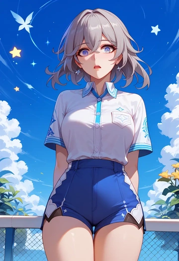 honkai_star_rail,silver_wolf_(honkai_star_rail),tennis polo,skort  - AI generated anime art