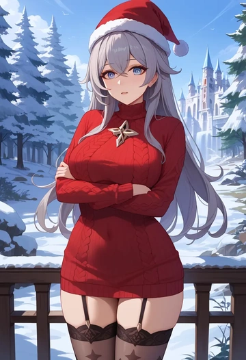 honkai_star_rail,silver_wolf_(honkai_star_rail),Christmas,sweater dress,stockings  - AI generated anime art