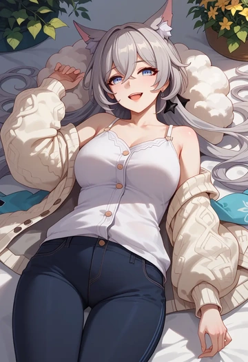 honkai_star_rail,silver_wolf_(honkai_star_rail),cardigan,oversized,wide-leg pants  - AI generated anime art