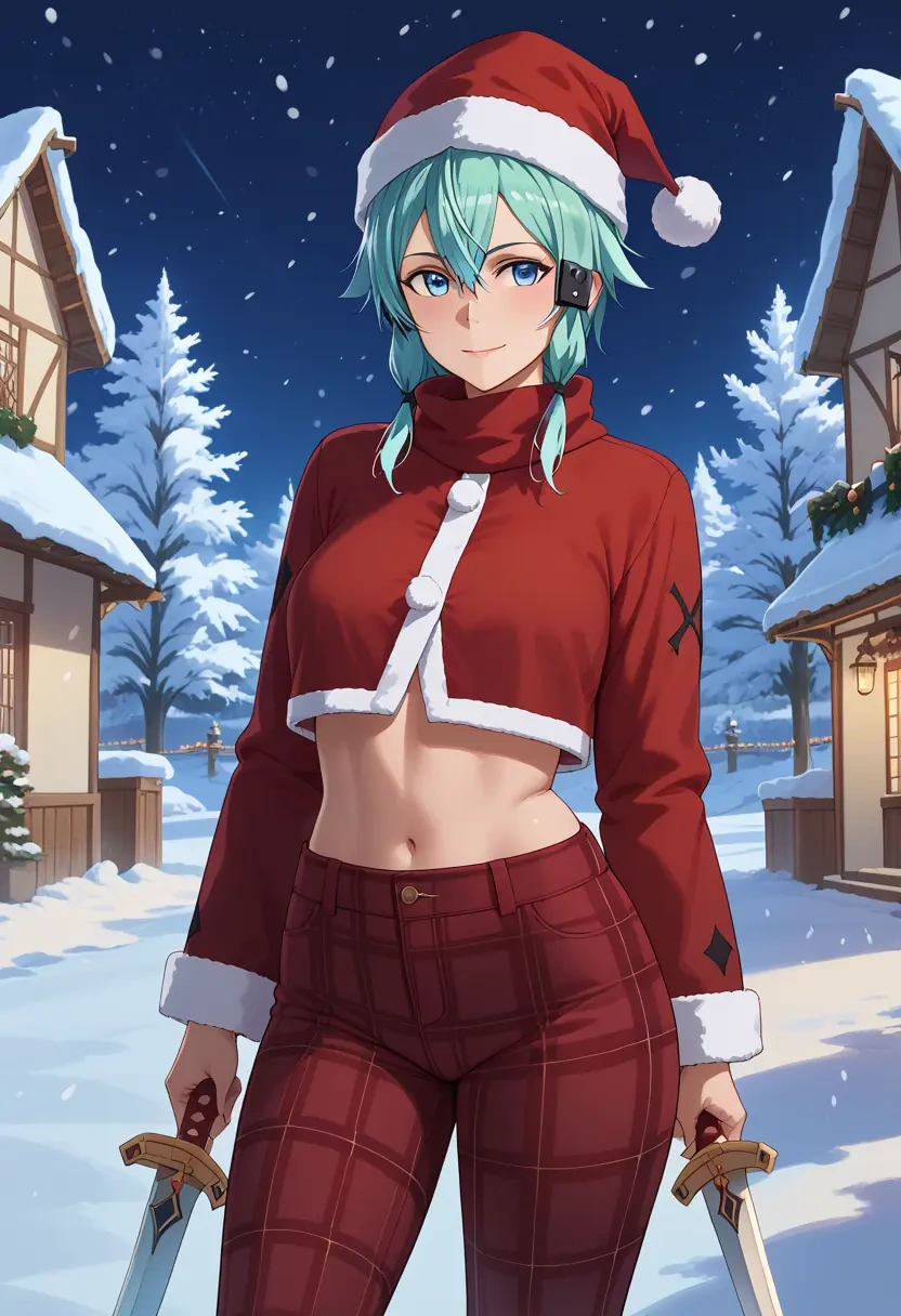 sword_art_online,sinon,Christmas,plaid trousers  - 