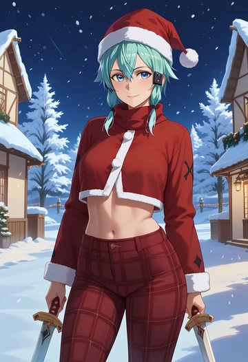 sword_art_online,sinon,Christmas,plaid trousers  - AI generated anime art