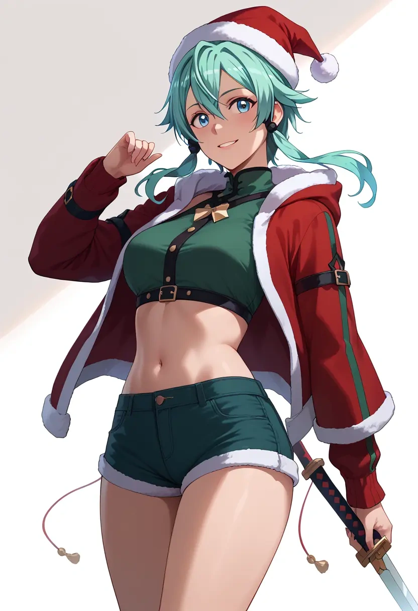 sword_art_online,sinon,Christmas,red velvet shorts  - 