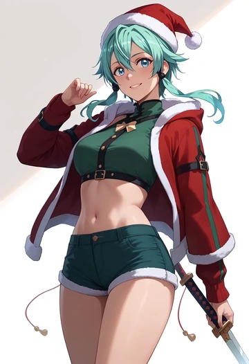 sword_art_online,sinon,Christmas,red velvet shorts  - AI generated anime art