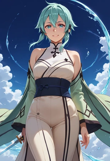 sword_art_online,sinon,kimono,silk,wide-leg trousers  - AI generated anime art