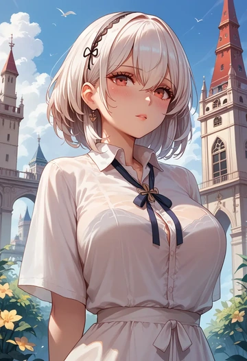 azur_lane,sirius_(azur_lane),tie-dye shirt,dolphin shorts  - AI generated anime art