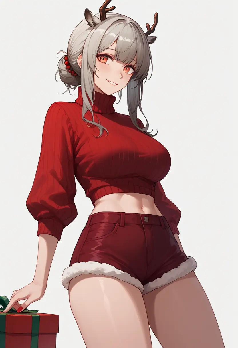 arknights,skadi_(arknights),Christmas,red velvet shorts,turtleneck sweater  - 