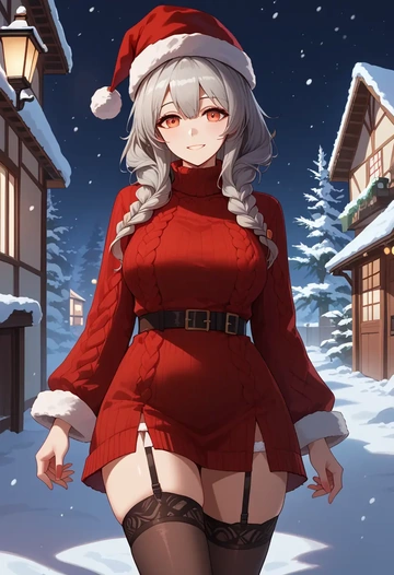 arknights,skadi_(arknights),sweater,stockings,Thigh garters  - AI generated anime art