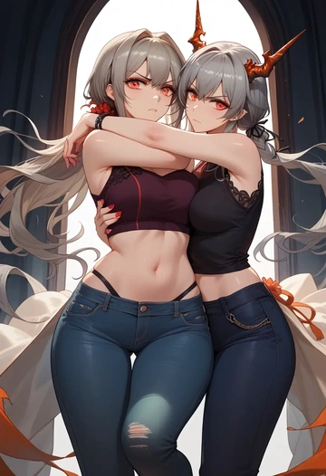 arknights,skadi_(arknights),crop top  - AI generated anime art