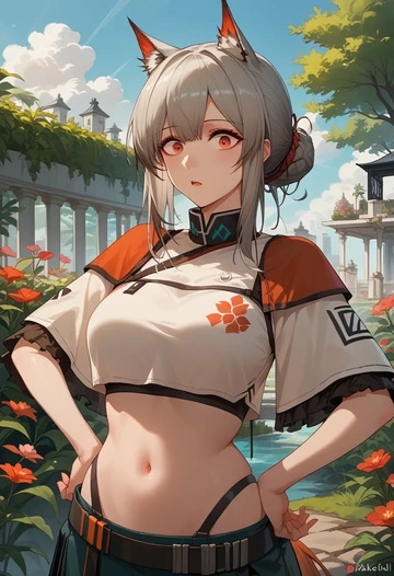 arknights,skadi_(arknights),crop top,athletic shorts  - AI generated anime art