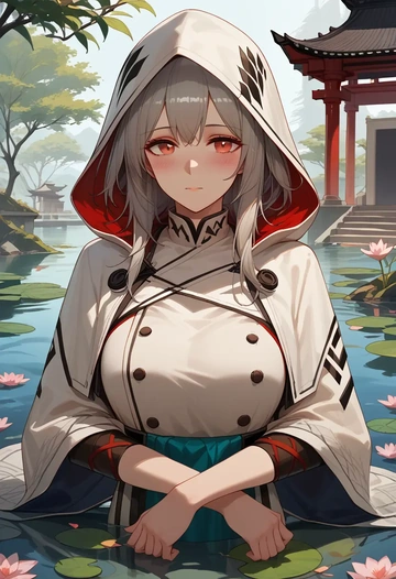 arknights,skadi_(arknights),crop windbreaker,shorts  - AI generated anime art