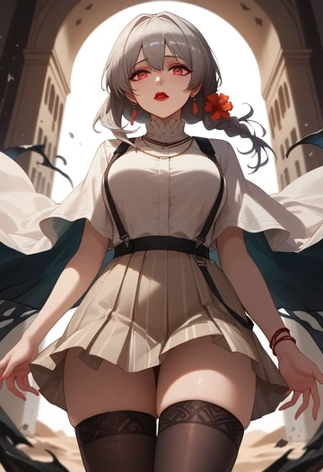 arknights,skadi_the_corrupting_heart_(arknights),secretary,stockings  - AI generated anime art