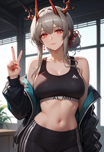 arknights,skadi_the_corrupting_heart_(arknights),athletic,track suit  - AI generated anime art