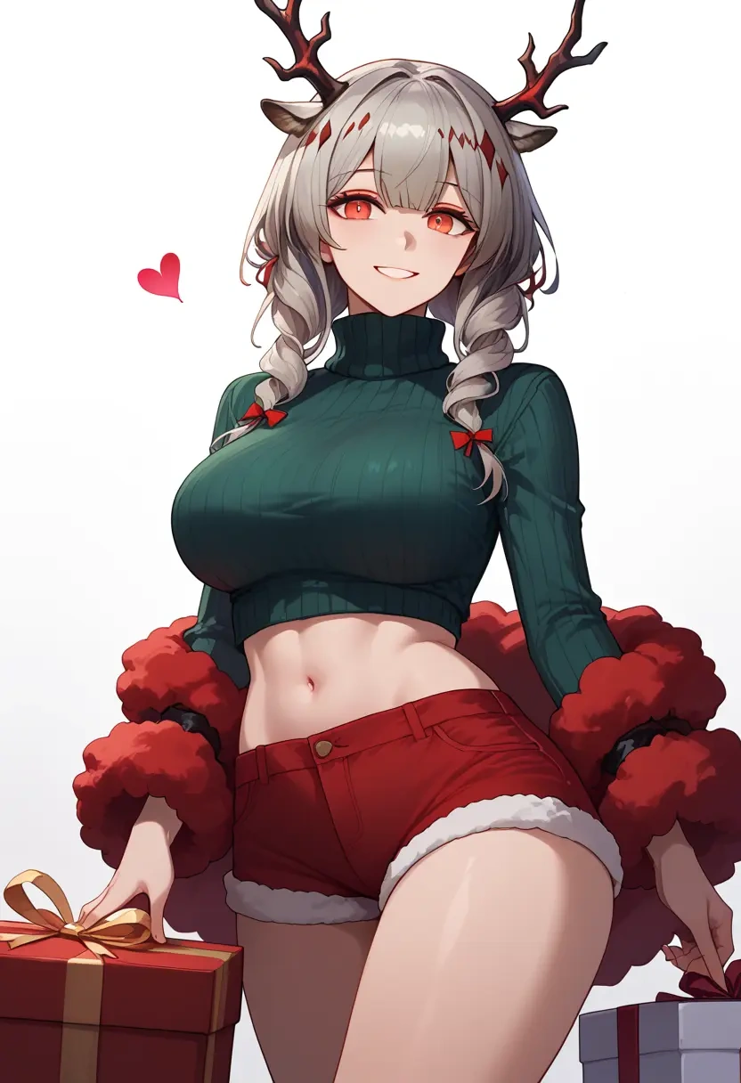 arknights,skadi_the_corrupting_heart_(arknights),Christmas,red velvet shorts,turtleneck sweater  - 