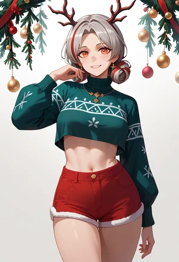 arknights,skadi_the_corrupting_heart_(arknights),Christmas,red velvet shorts  - AI generated anime art