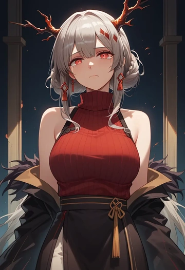 arknights,skadi_the_corrupting_heart_(arknights),turtleneck,knit,maxi skirt  - AI generated anime art