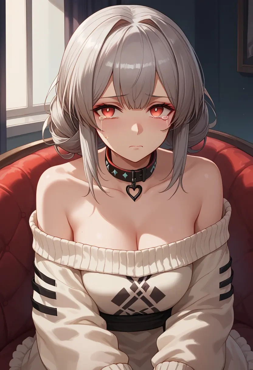 arknights,skadi_the_corrupting_heart_(arknights),sweater,off-shoulder,collar  - 