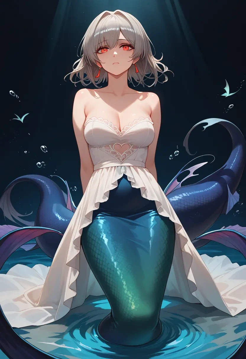 arknights,skadi_the_corrupting_heart_(arknights),gown,strapless,mermaid silhouette  - 