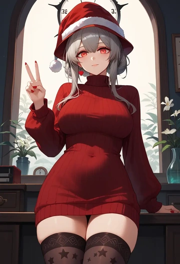 arknights,skadi_the_corrupting_heart_(arknights),Christmas,sweater dress,stockings  - AI generated anime art