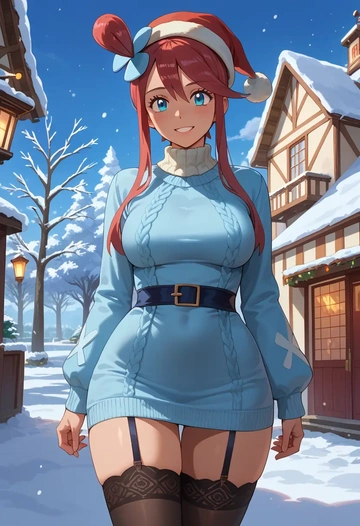 pokemon,skyla_(pokemon),sweater,stockings,Thigh garters  - AI generated anime art