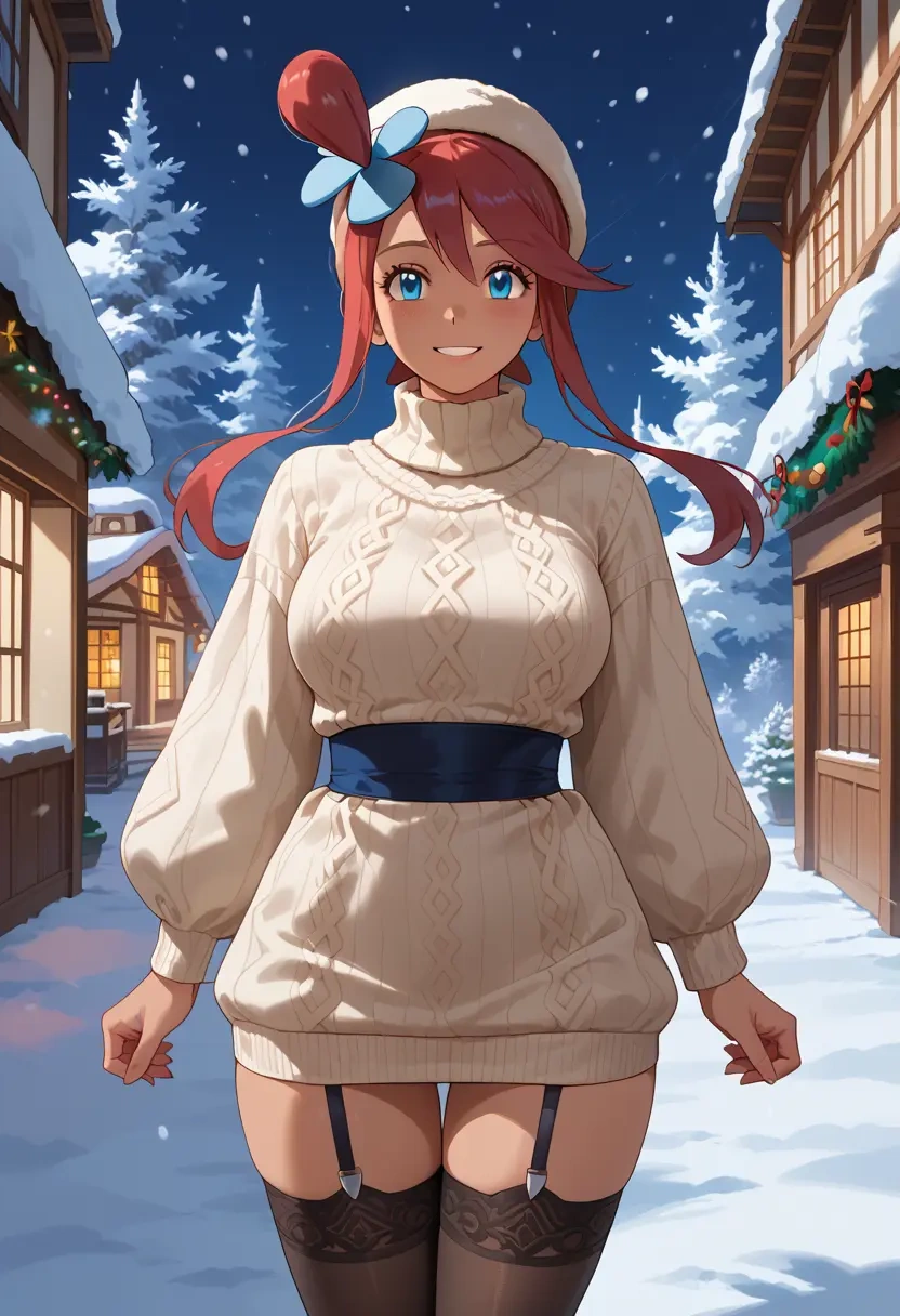 pokemon,skyla_(pokemon),sweater,stockings,Thigh garters  - 