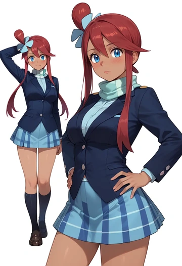 pokemon,skyla_(pokemon),winter,student uniform,plaid skirt  - AI generated anime art