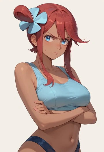 pokemon,skyla_(pokemon),crop top,loose joggers,headset  - AI generated anime art