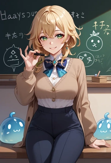 genshin_impact,slime_(genshin_impact),teacher, sweater  - AI generated anime art