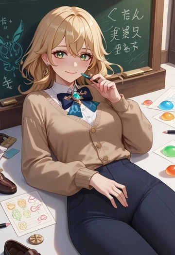 genshin_impact,slime_(genshin_impact),teacher, sweater  - AI generated anime art