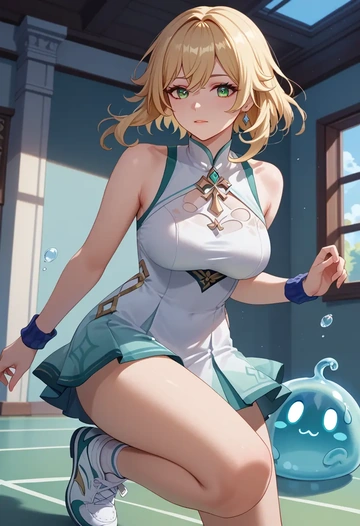 genshin_impact,slime_(genshin_impact),tennis skirt  - AI generated anime art