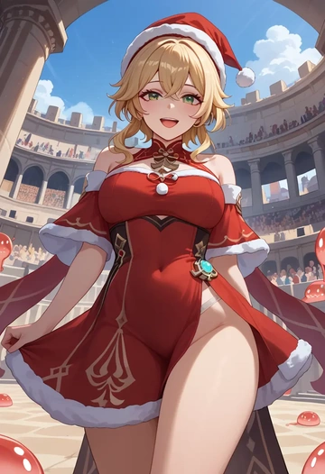 genshin_impact,slime_(genshin_impact),Christmas,red velvet dress  - AI generated anime art