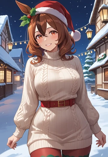 umamusume,smart_falcon_(umamusume),Christmas,sweater dress,stockings  - AI generated anime art