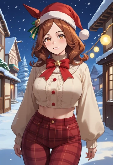 umamusume,smart_falcon_(umamusume),Christmas,plaid trousers  - AI generated anime art