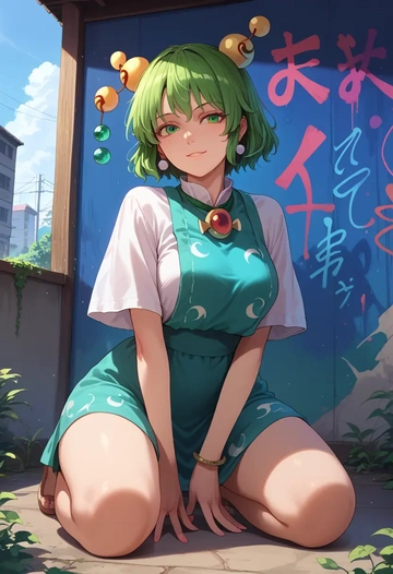 touhou,soga_no_tojiko,neon graffiti top,dolphin shorts  - AI generated anime art