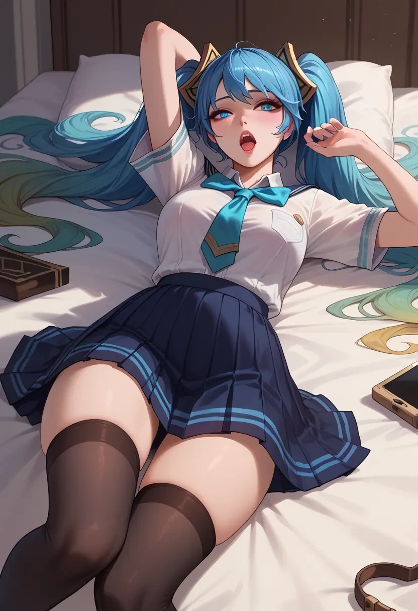 league_of_legends,sona_(league_of_legends),jk uniform, stockings  - 