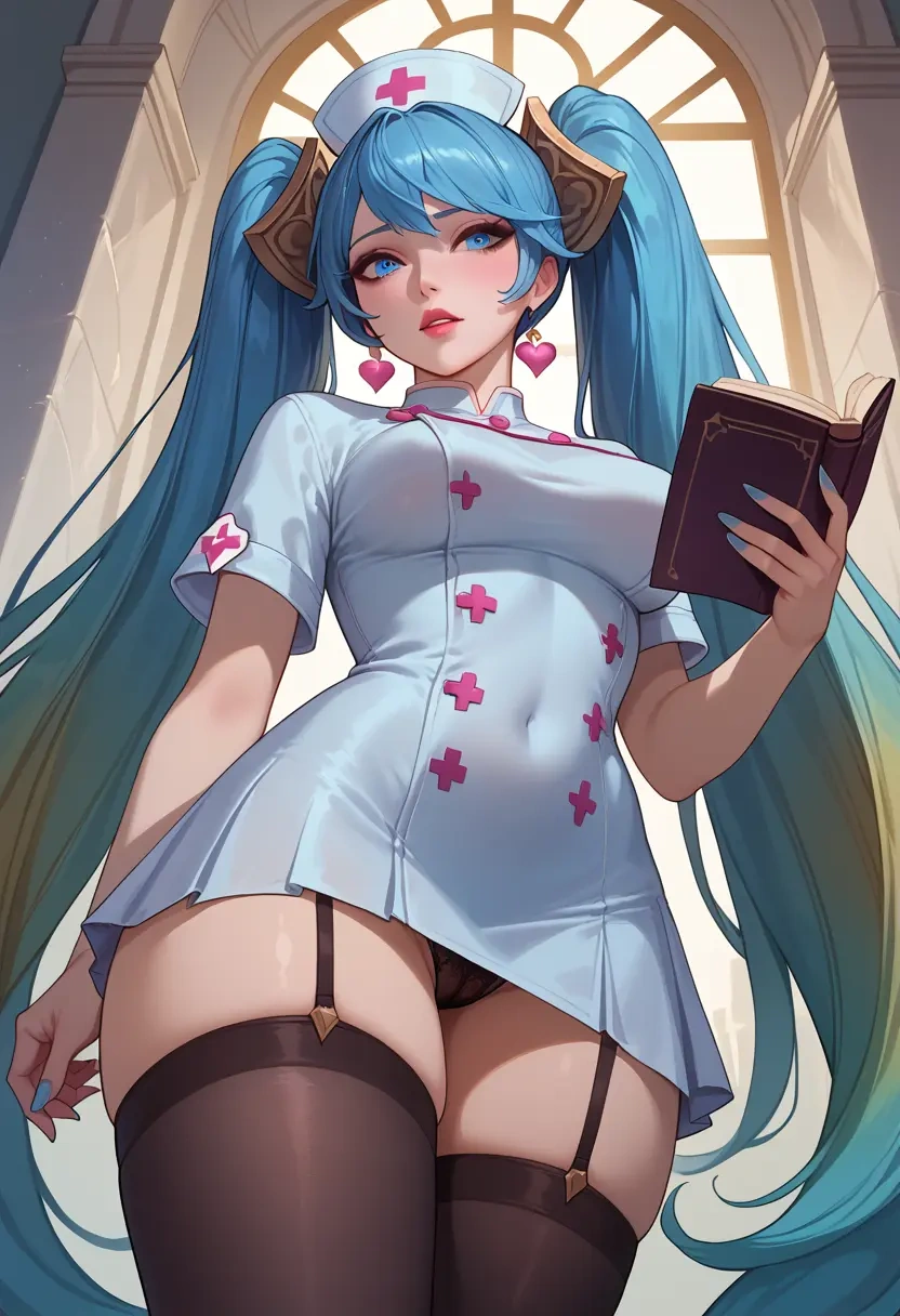 league_of_legends,sona_(league_of_legends),nurse pantyhose,mini skirt, sexy  - 