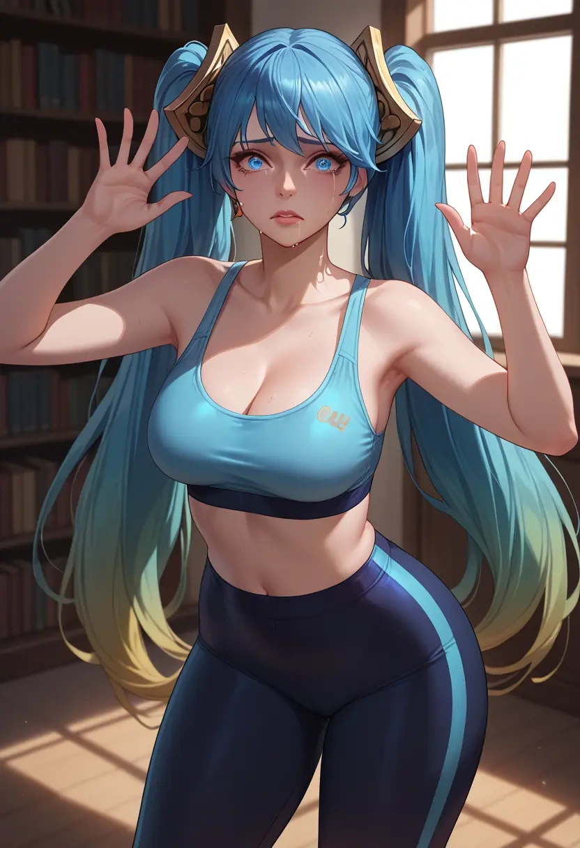 league_of_legends,sona_(league_of_legends),yoga shorts, bra  - 