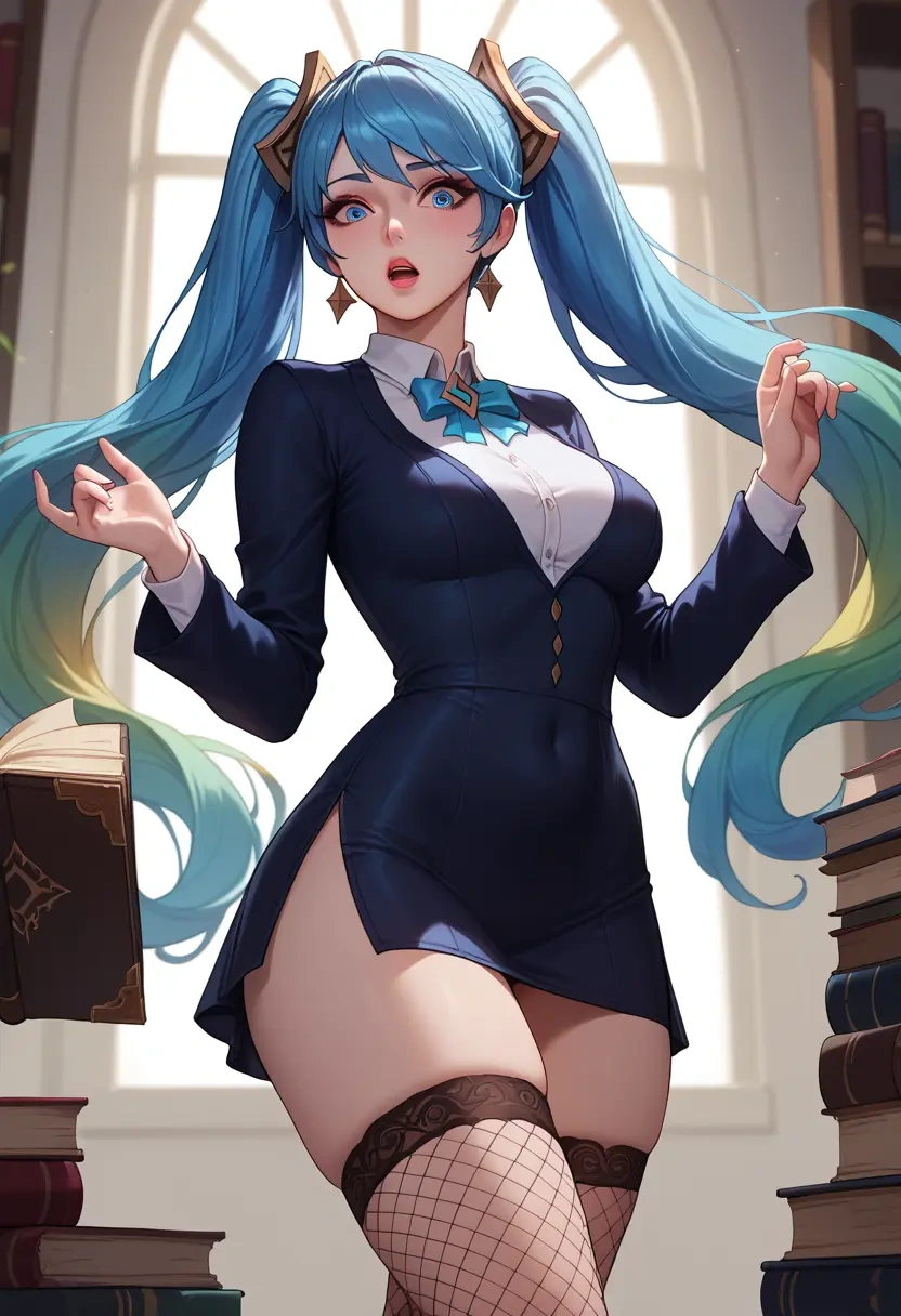 league_of_legends,sona_(league_of_legends),secretary,stockings,sexy, panties  - 