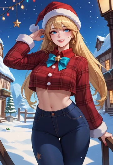 league_of_legends,sona_(league_of_legends),Christmas,plaid trousers  - AI generated anime art