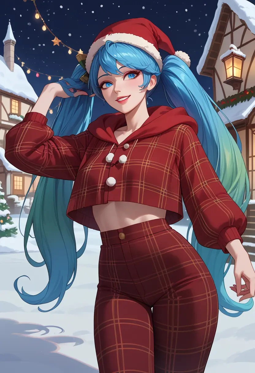 league_of_legends,sona_(league_of_legends),Christmas,plaid trousers  - 