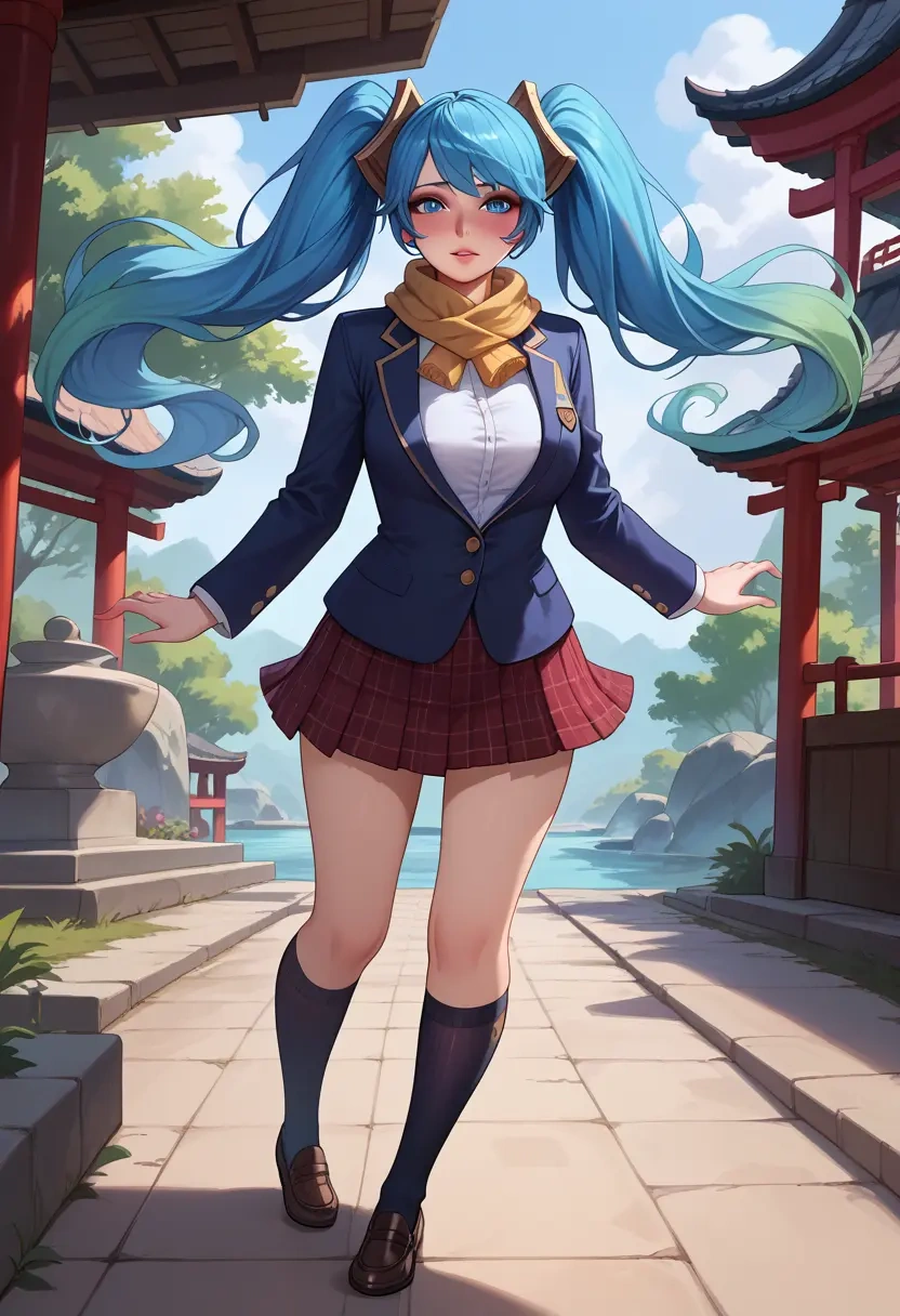 league_of_legends,sona_(league_of_legends),winter,student uniform,plaid skirt  - 