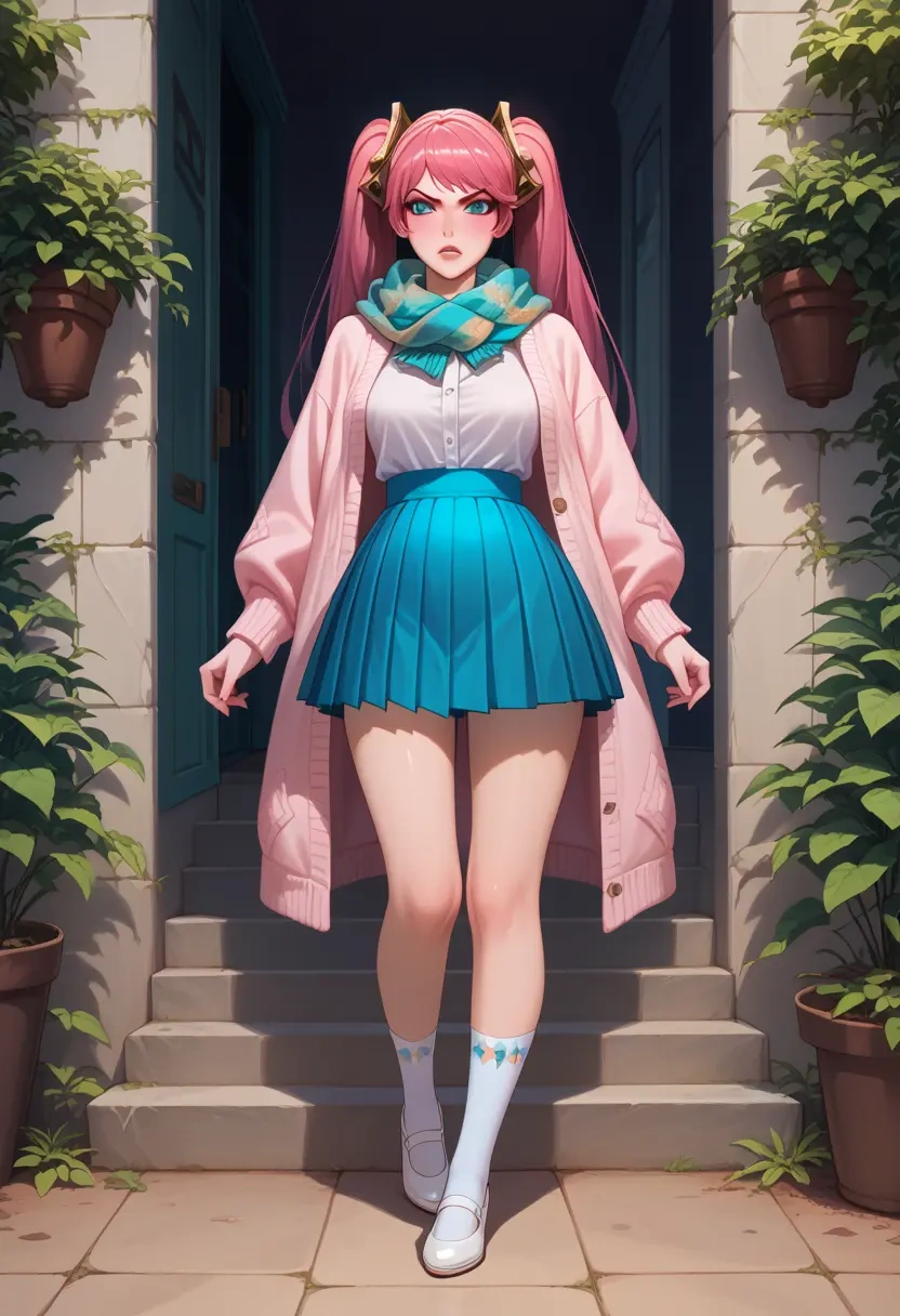 league_of_legends,sona_(league_of_legends),spring,student uniform,light cardigan  - 