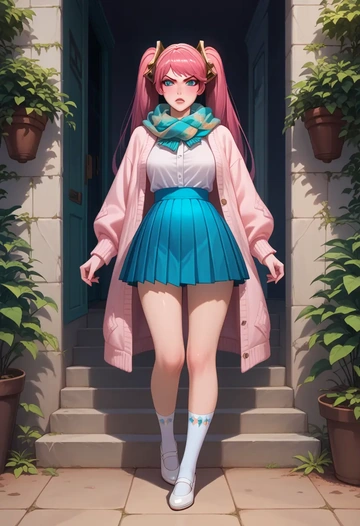 league_of_legends,sona_(league_of_legends),spring,student uniform,light cardigan  - AI generated anime art