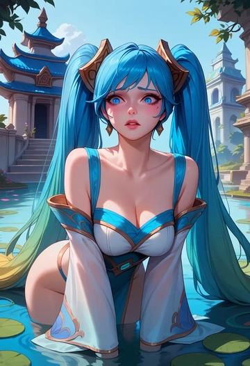 league_of_legends,sona_(league_of_legends),graphic tee,dolphin shorts  - AI generated anime art