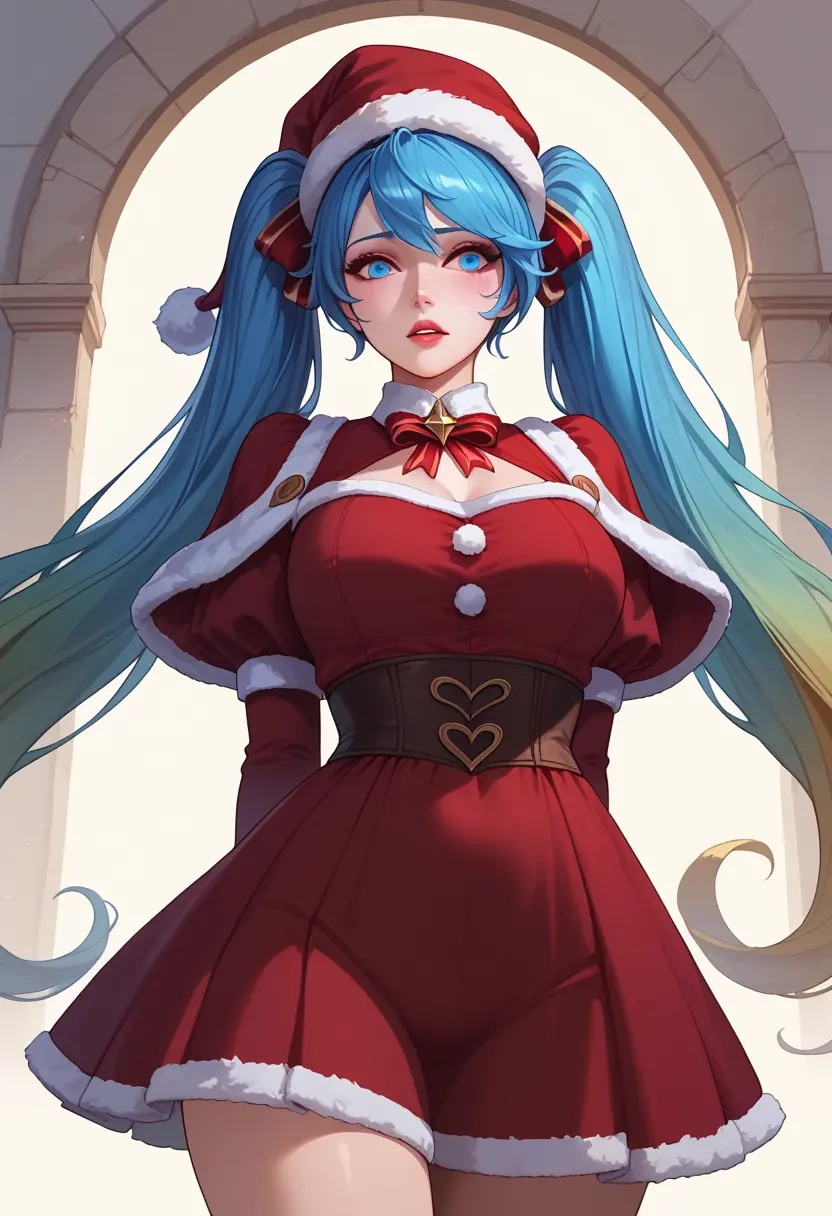 league_of_legends,sona_(league_of_legends),Christmas,red velvet dress  - 