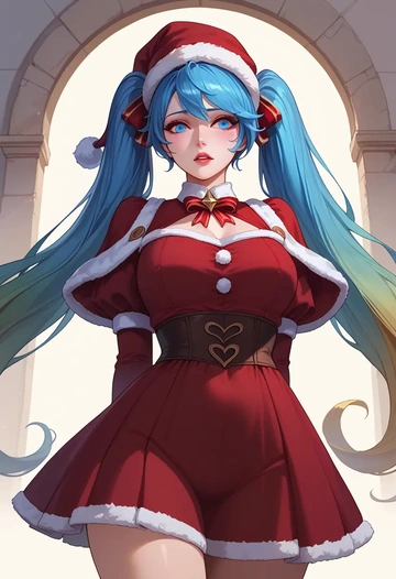 league_of_legends,sona_(league_of_legends),Christmas,red velvet dress  - AI generated anime art