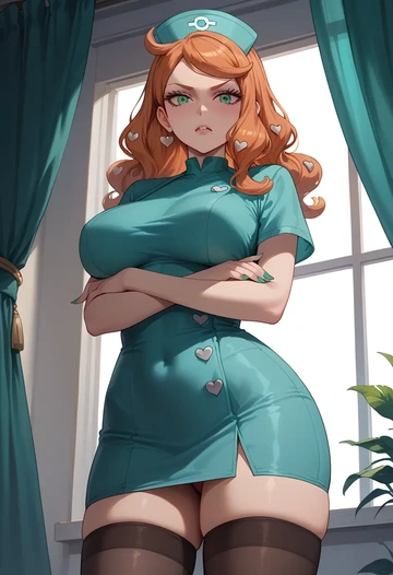 pokemon,sonia_(pokemon),nurse pantyhose,mini skirt, sexy  - AI generated anime art