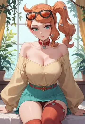 pokemon,sonia_(pokemon),collar,oversized,Thigh garters  - AI generated anime art